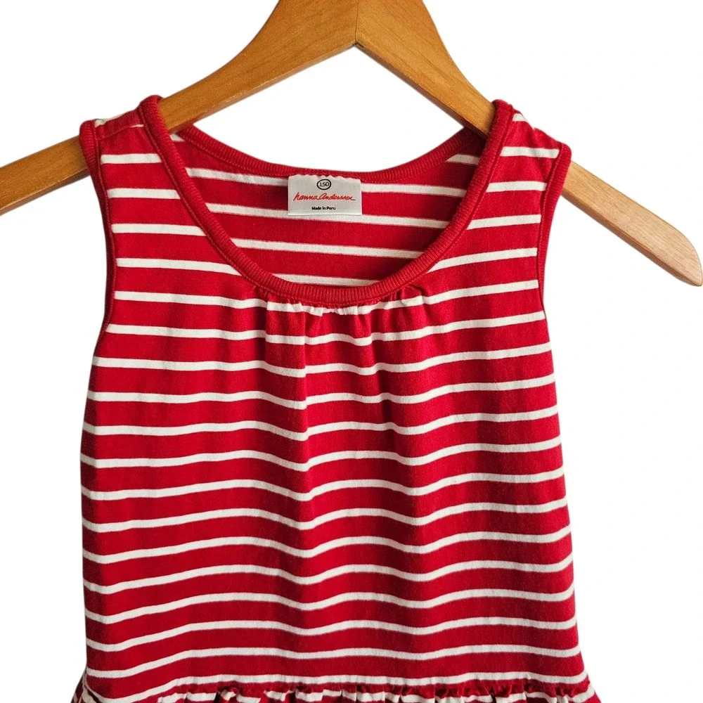 Hanna Andersson Striped Dress‎ Sleeveless Casual Pockets Red White Size 150